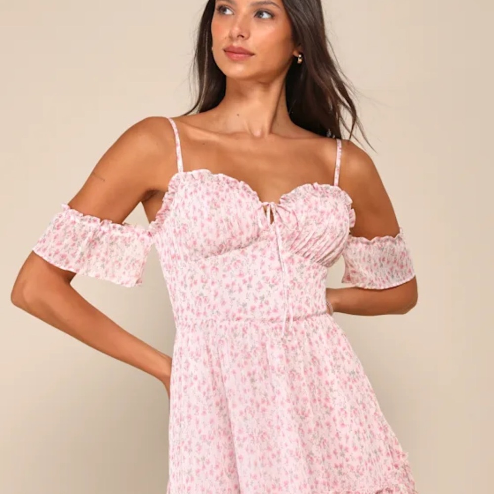 Lulu's Pink Floral Ruffle Dress
